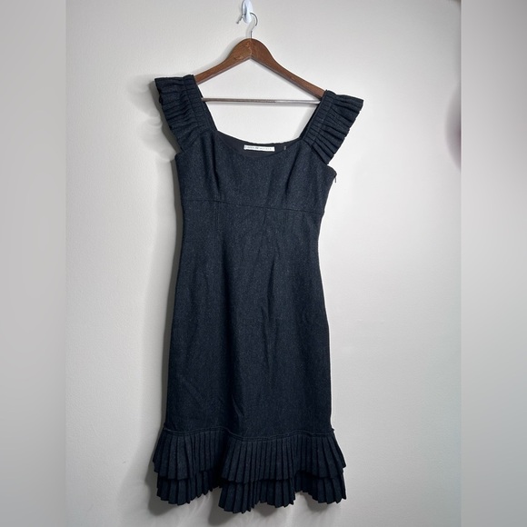 Susana Monaco Wool Ruffled Shift  Dress Cap Sleeve Heathered Black Size 8 - Picture 1 of 9
